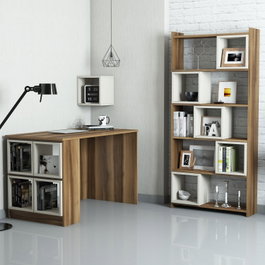 Hanah Home Combo de Escritorio de Estudio y Estantería Nogal y Crema